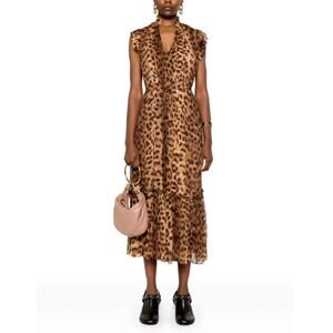 Zimmermann Women's Leopard Crush Flutter Midi Dress Size 4